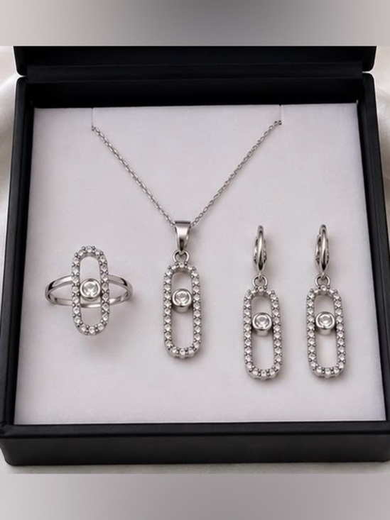 Anthropologie Jewelry - Silver-Tone Crystal Drop Necklace & Earring Set